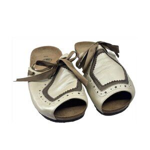 EUROWELLNESS Balance Katie Slide Sandal, Ivory & Brown, EU 40